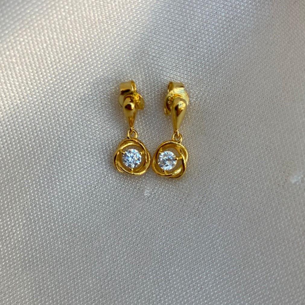 KüpeKuş Yuvası Tek Taş Sallantılı Küpe Gold
