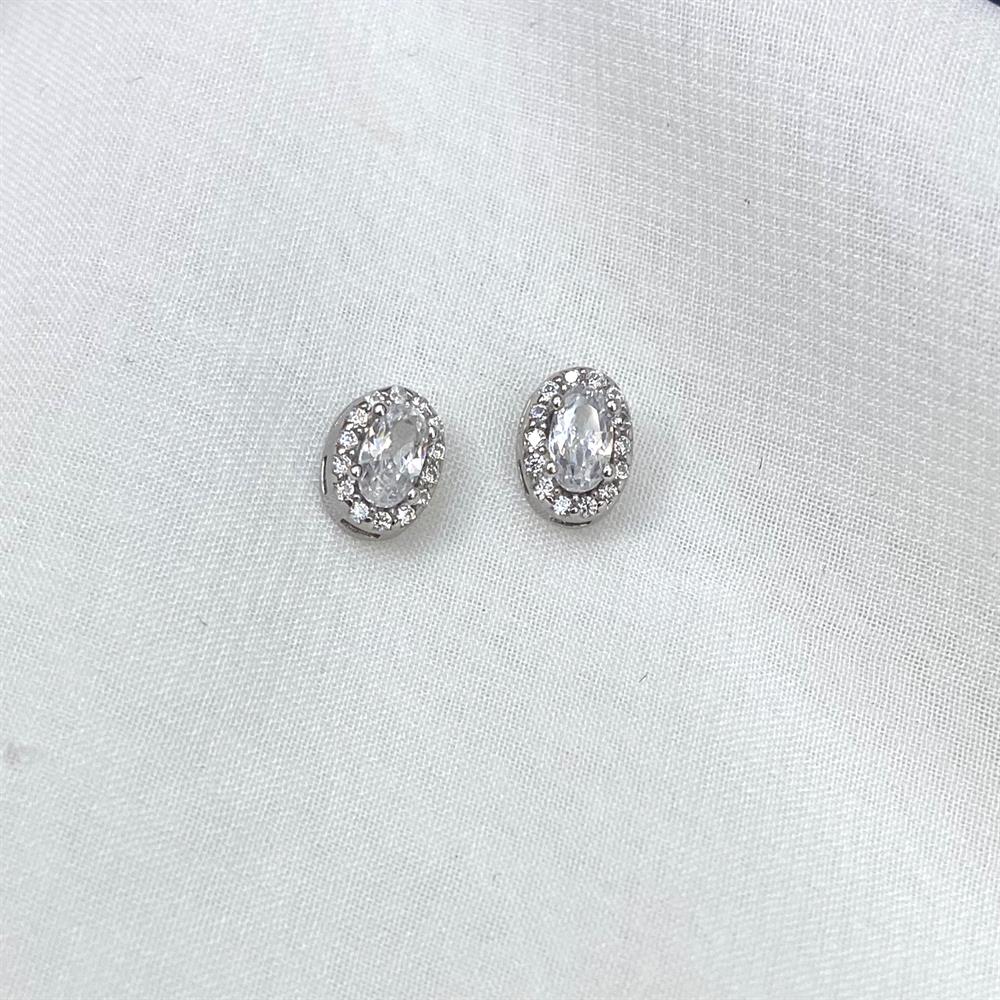 KüpeMini Oval Taş Küpe Rodyum  