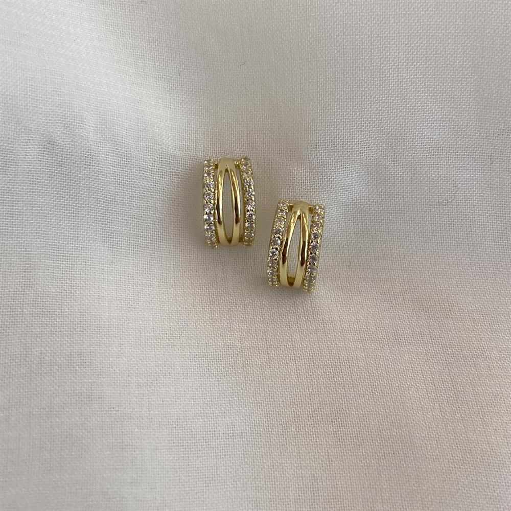 KüpeMini Yarım Üç Sıra Halka Pin Küpe Gold