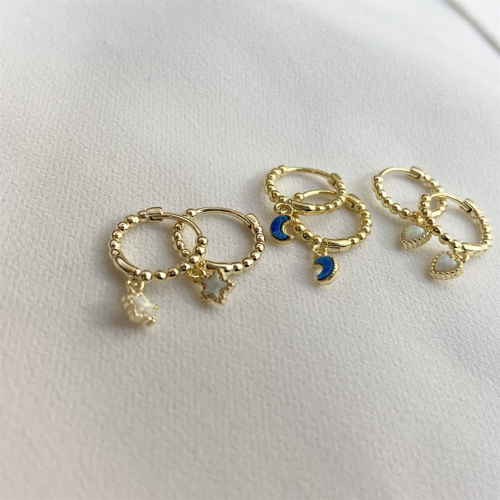 KüpeMinimal Mavi Opal Ay Küpe Gold