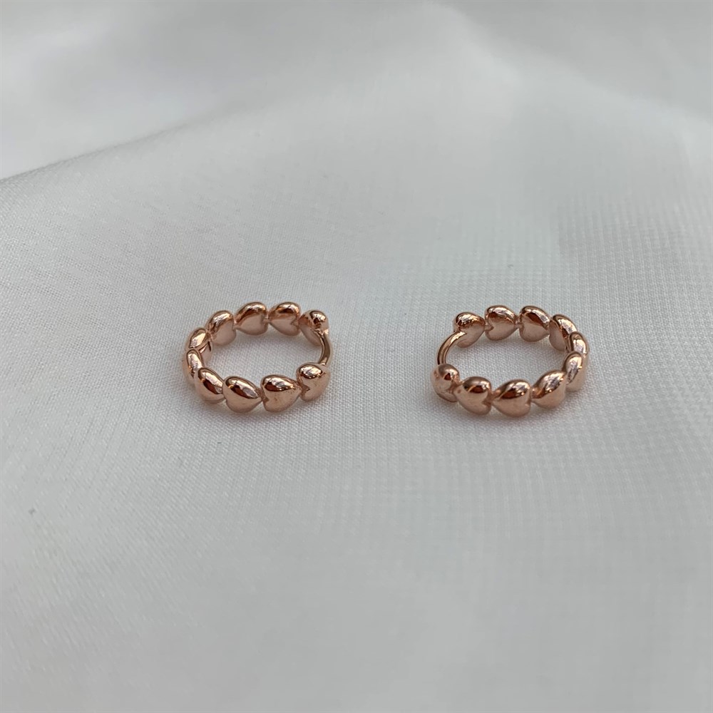 KüpeMinimal Sıra Kalp Halka Küpe Rose