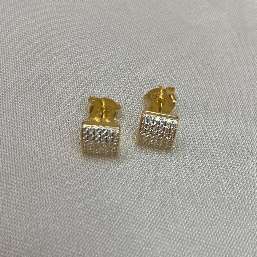 KüpeTaşlı Dikdörtgen Pin Küpe Gold