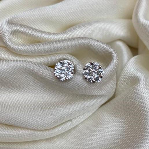 KüpeTaşlı Mini Çiçek Pin Küpe Rodyum