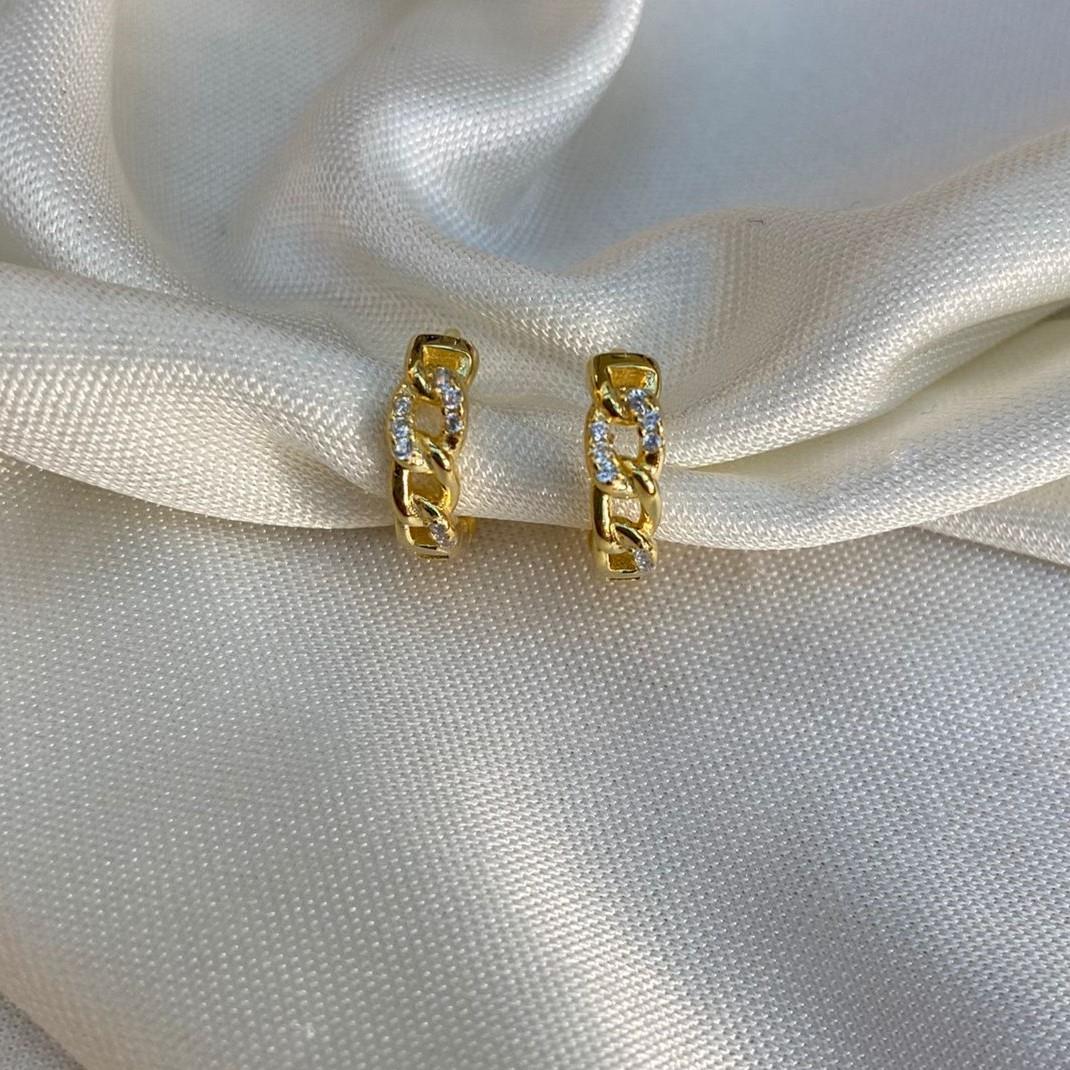 KüpeTaşlı Mini Zincir Küpe Gold