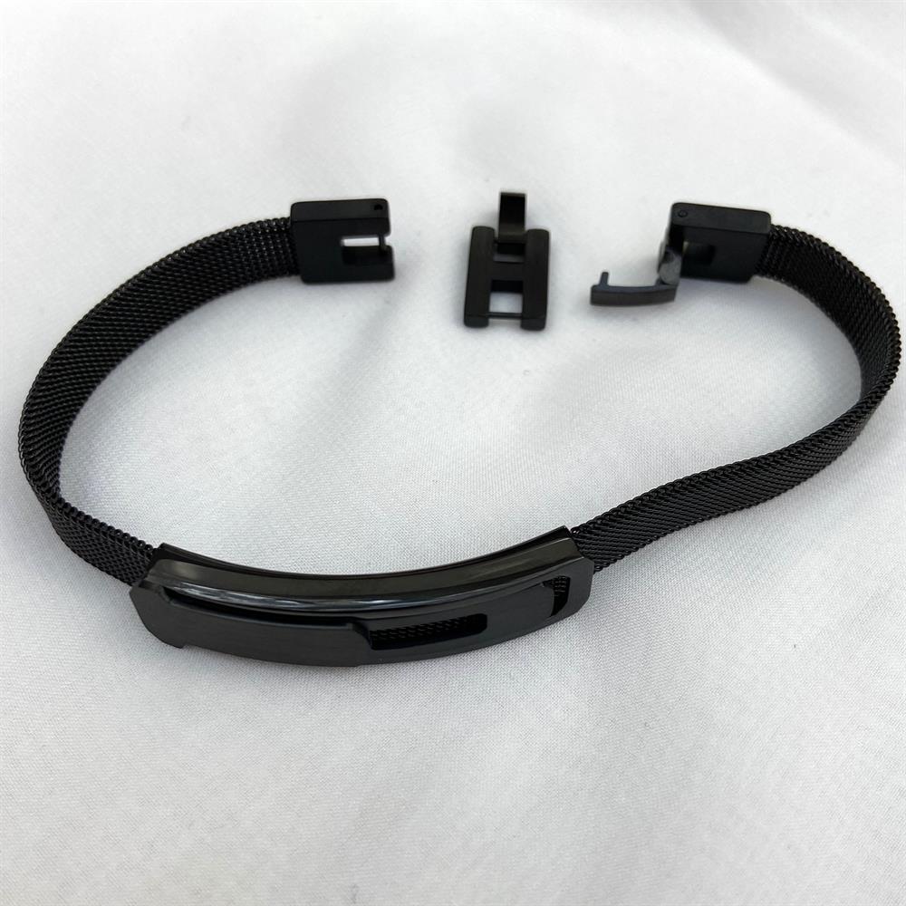 Luceat Erkek KoleksiyonuSiyah Yassı Kordon Çelik Bileklik 