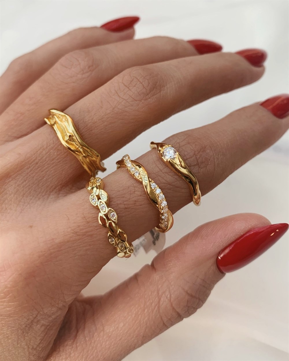 YüzükTek Taş Kemik Yüzük Gold
