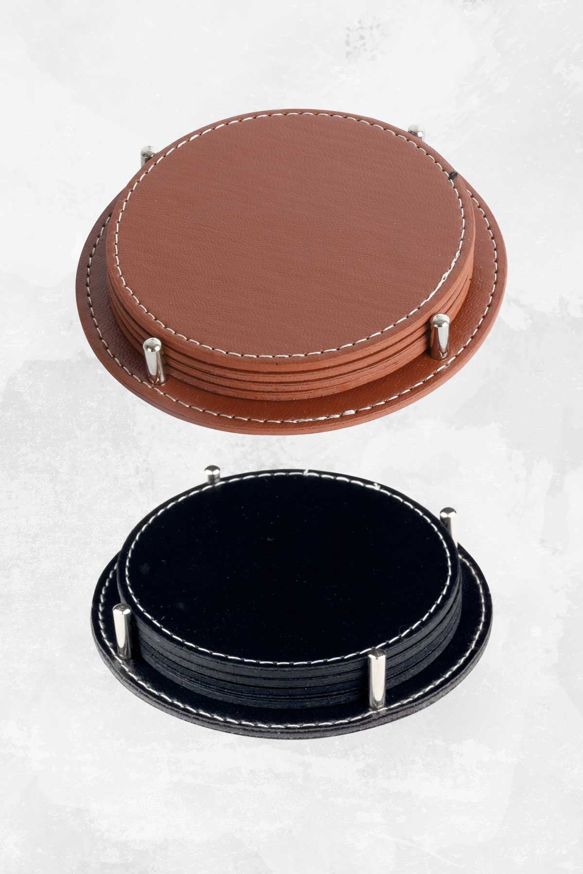 PB2401-Suni Deri Bardakaltı 4lü Set