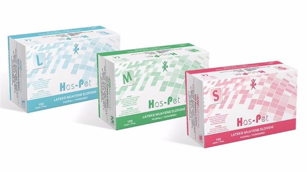 Has-Pet Pudralı Lateks Muayene Eldiveni L 