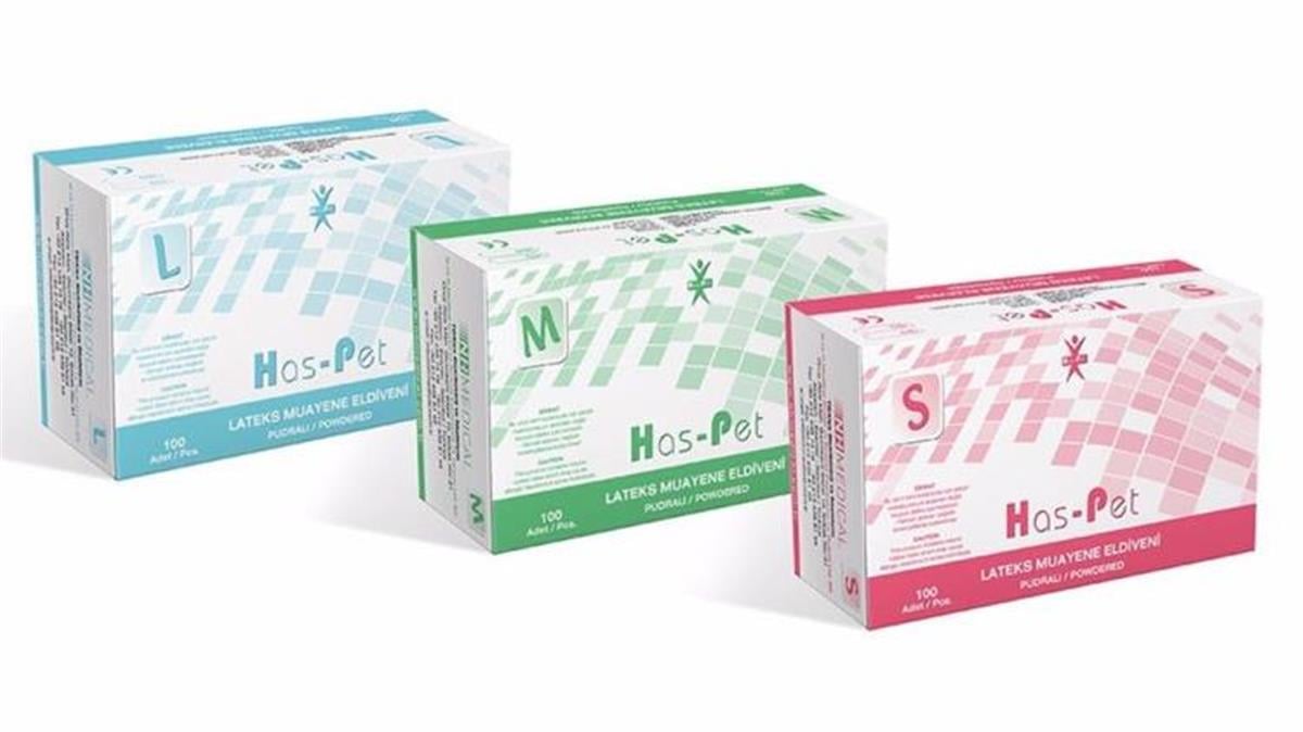 Has-Pet Pudralı Lateks Muayene Eldiveni L 