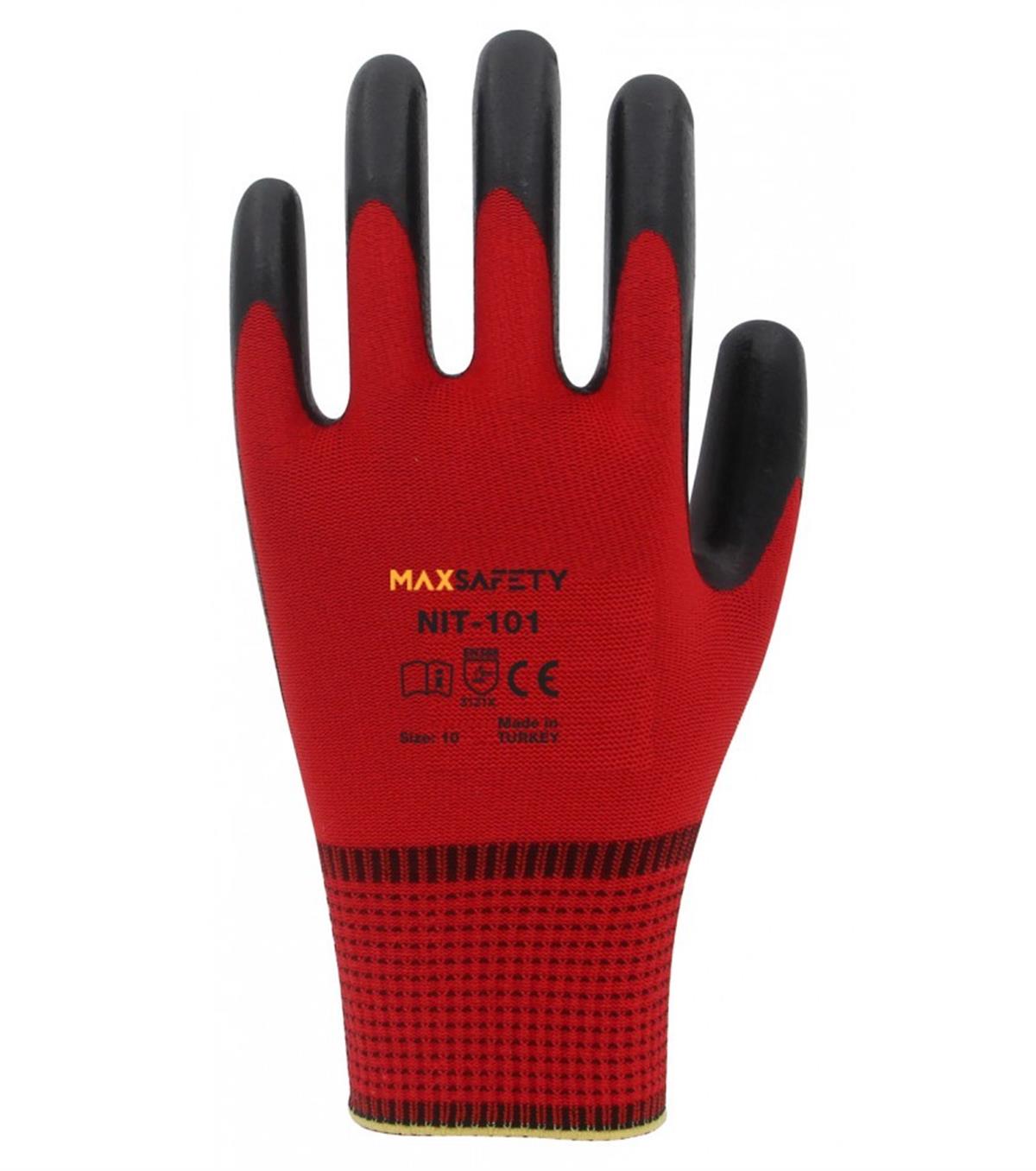 Max Safety NIT-101 Kırmızı-Siyah Nitril Eldiven 9 