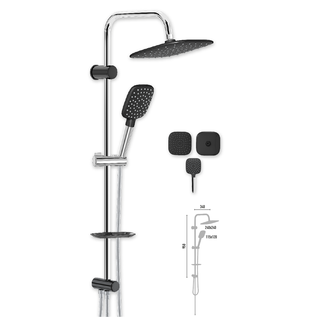 Valtemo VS-2524 Aqua Chrome Black Rain Duş Seti (2)