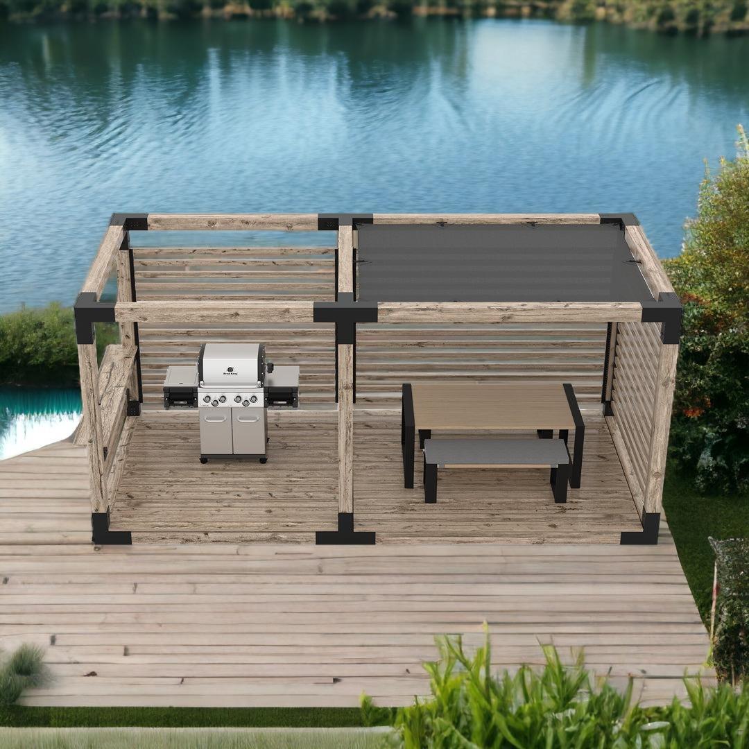 Venina Home Çift Bölümlü Gölgelikli Düz Tabanlı Barbekü Pergole VHPP1003