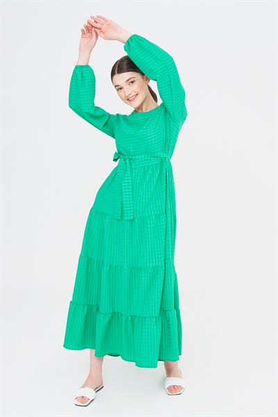 Benetton Yeşili Gofre Elbise