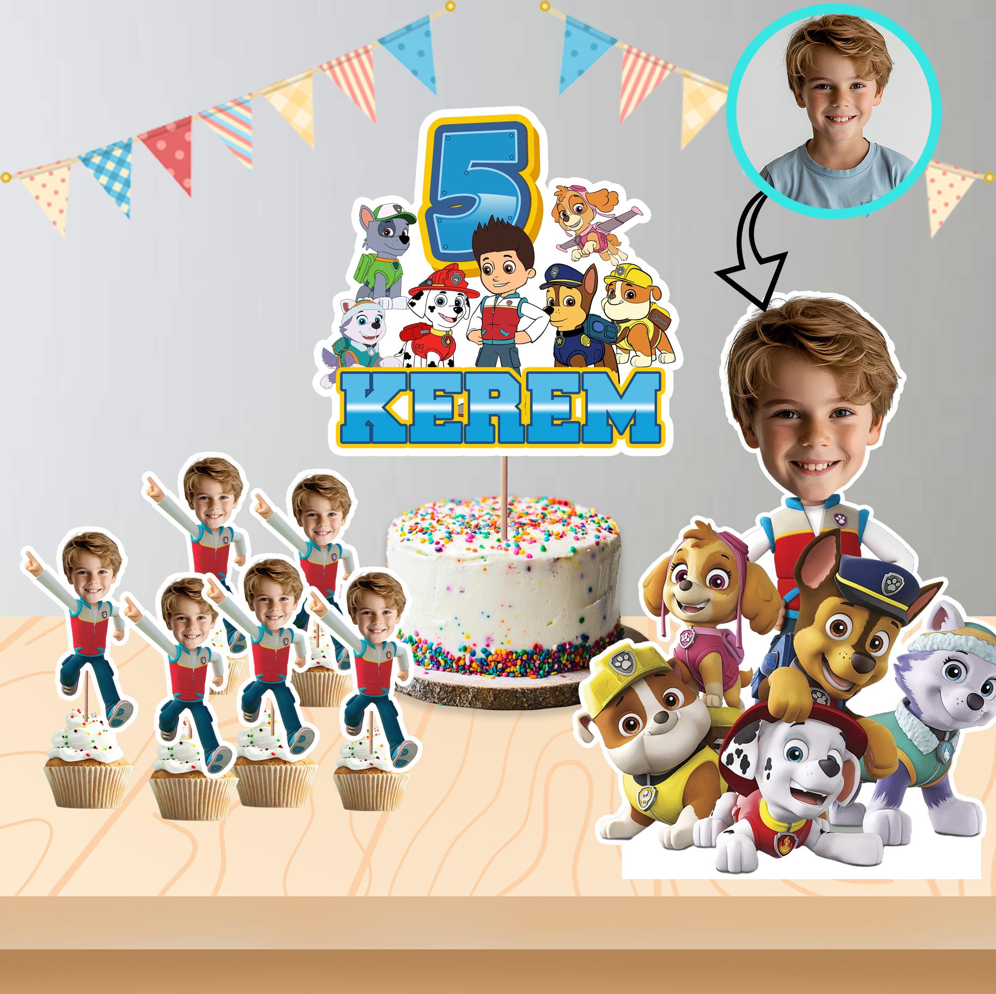 Kişiye Özel  Paw Patrol Temalı Pano ve Pasta Süsü Seti