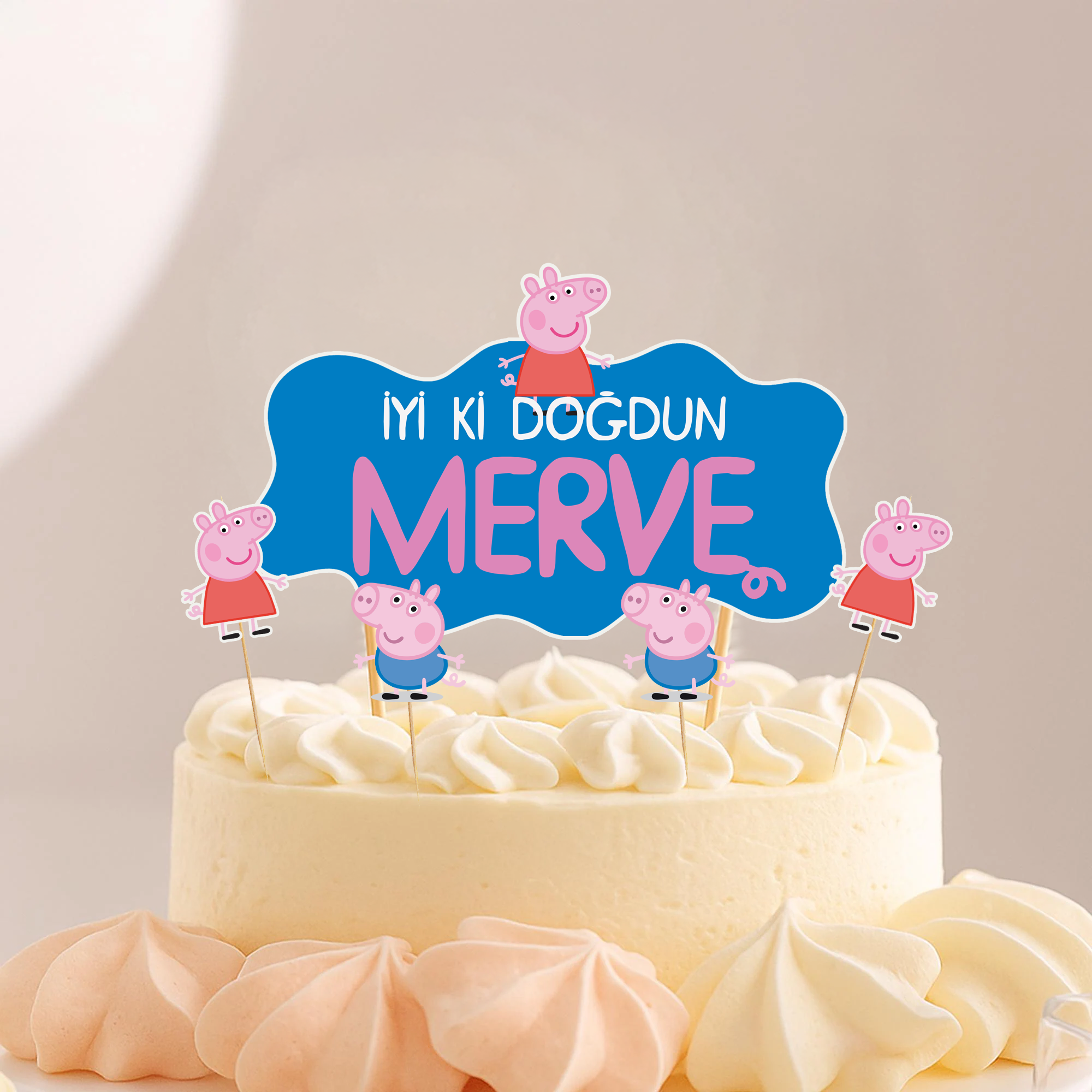 Kişiye Özel Peppa Pig Temalı Pasta Süsü Seti