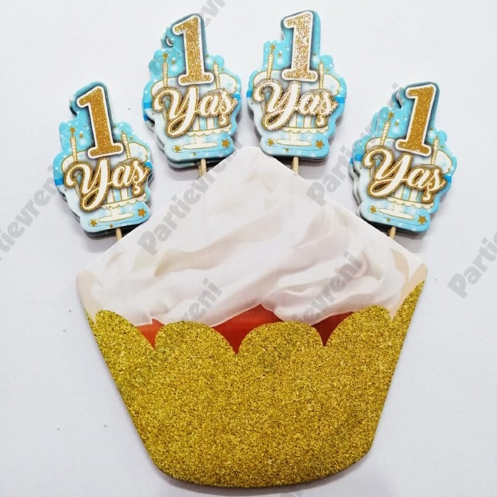 1 Yaş Doğum Günü Premium Mavi Kürdan - 8 Adet