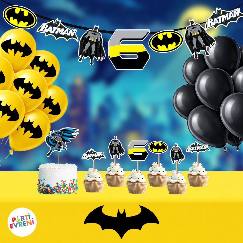 Batman Doğum Günü Seti | Yaş Seçenekli Afiş, Pasta Süsü Seti, Balon