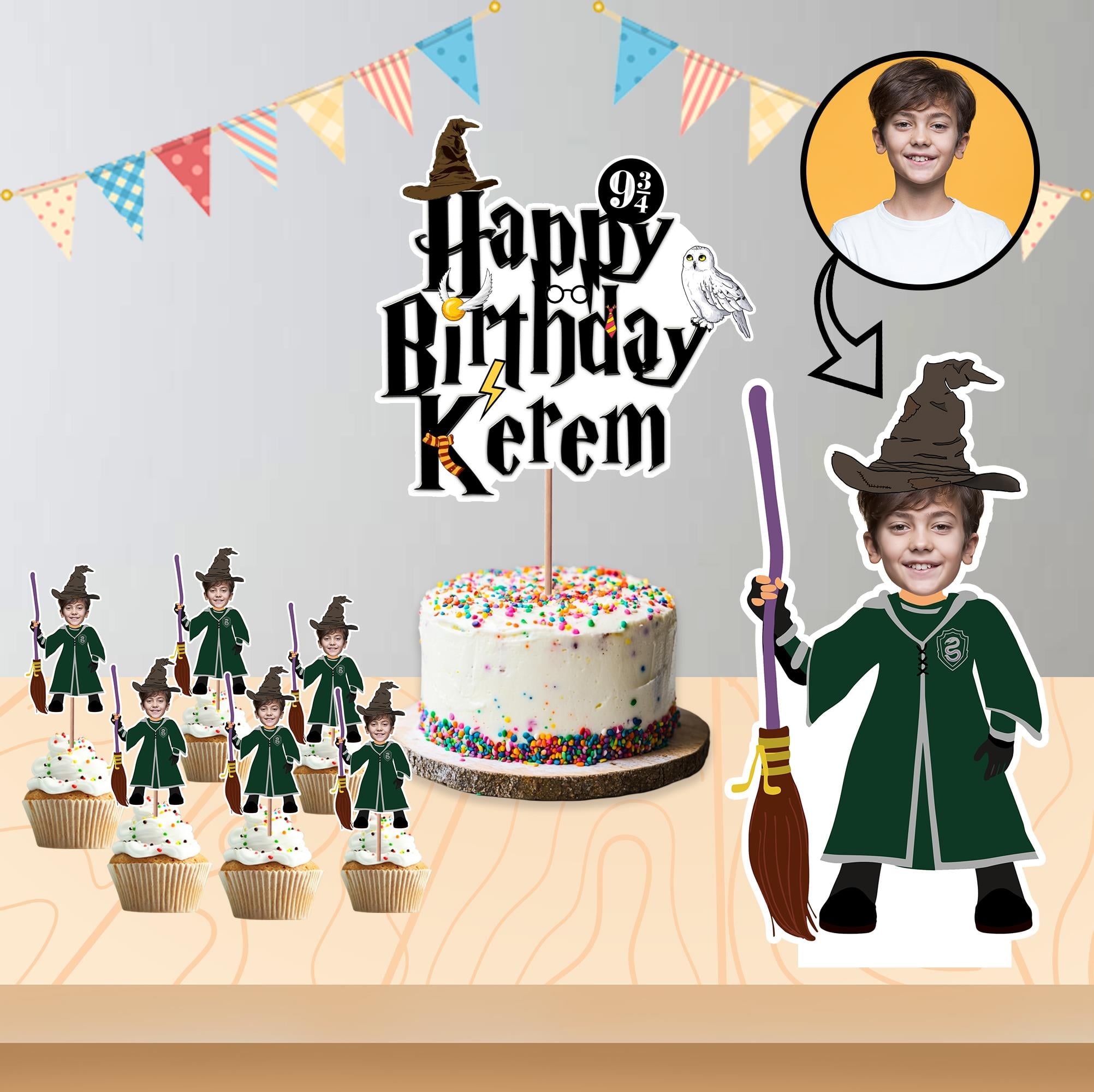 Kişiye Özel Harry Potter Slytherin Temalı Pano ve Pasta Süsü Seti