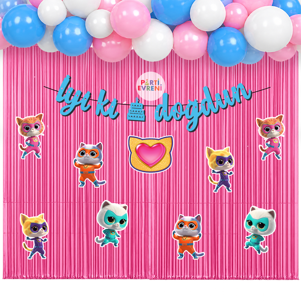Super Kitties Temalı Arka Fon Süsleme Seti