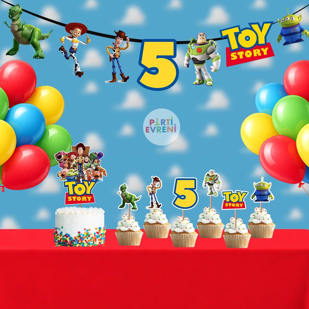 Toy Story Temalı Doğum Günü Seti | Yaş Seçenekli Afiş, Pasta Süsü Seti, Balon