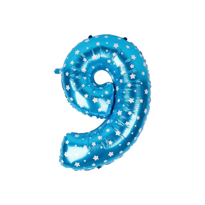 9 Rakam Mavi Yıldızlı Folyo Balon 40 cm