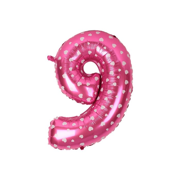 9 Rakam Pembe Kalpli Folyo Balon 40 cm