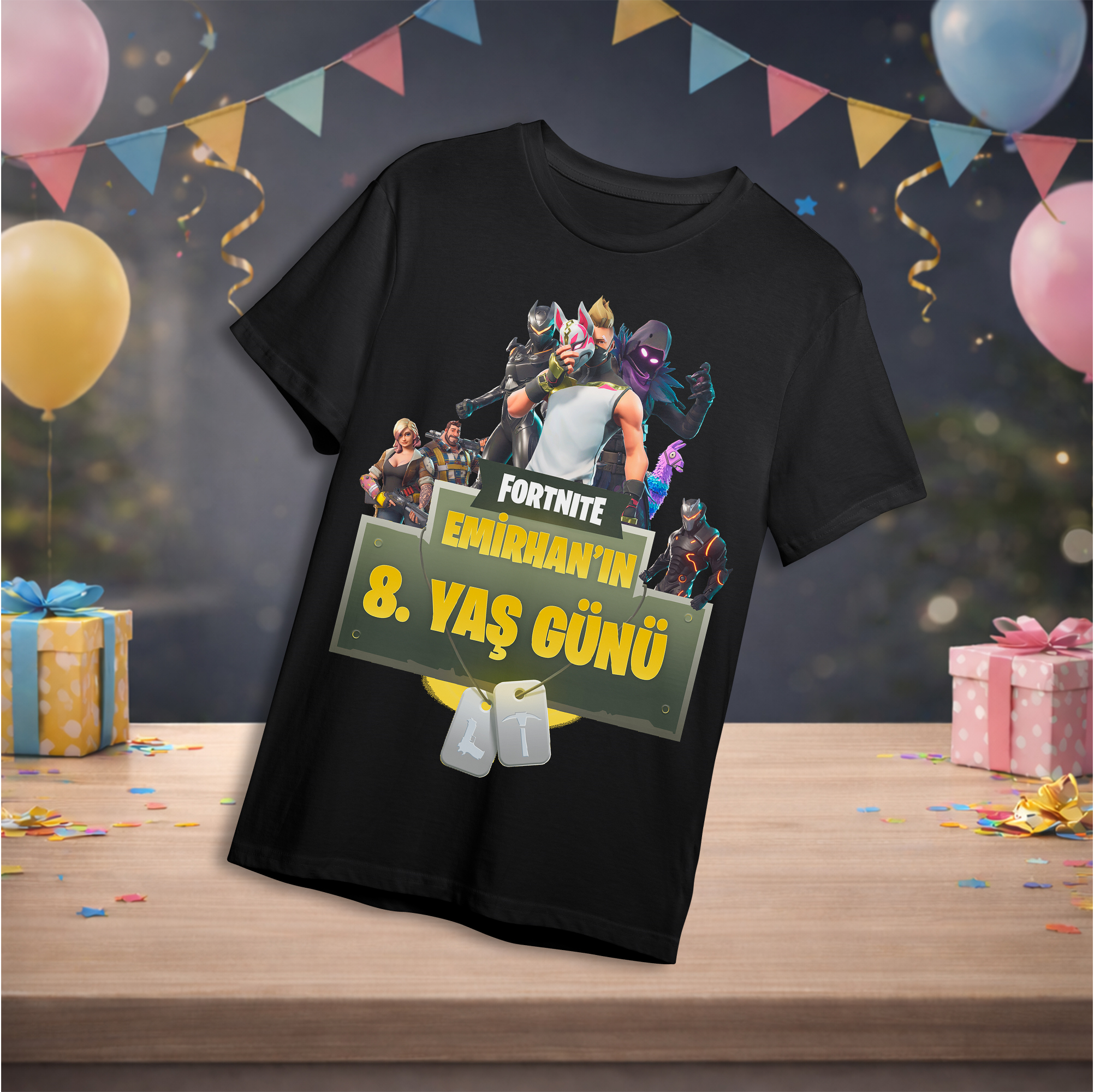 Fortnite Temalı Kişiye Özel T-Shirt Siyah