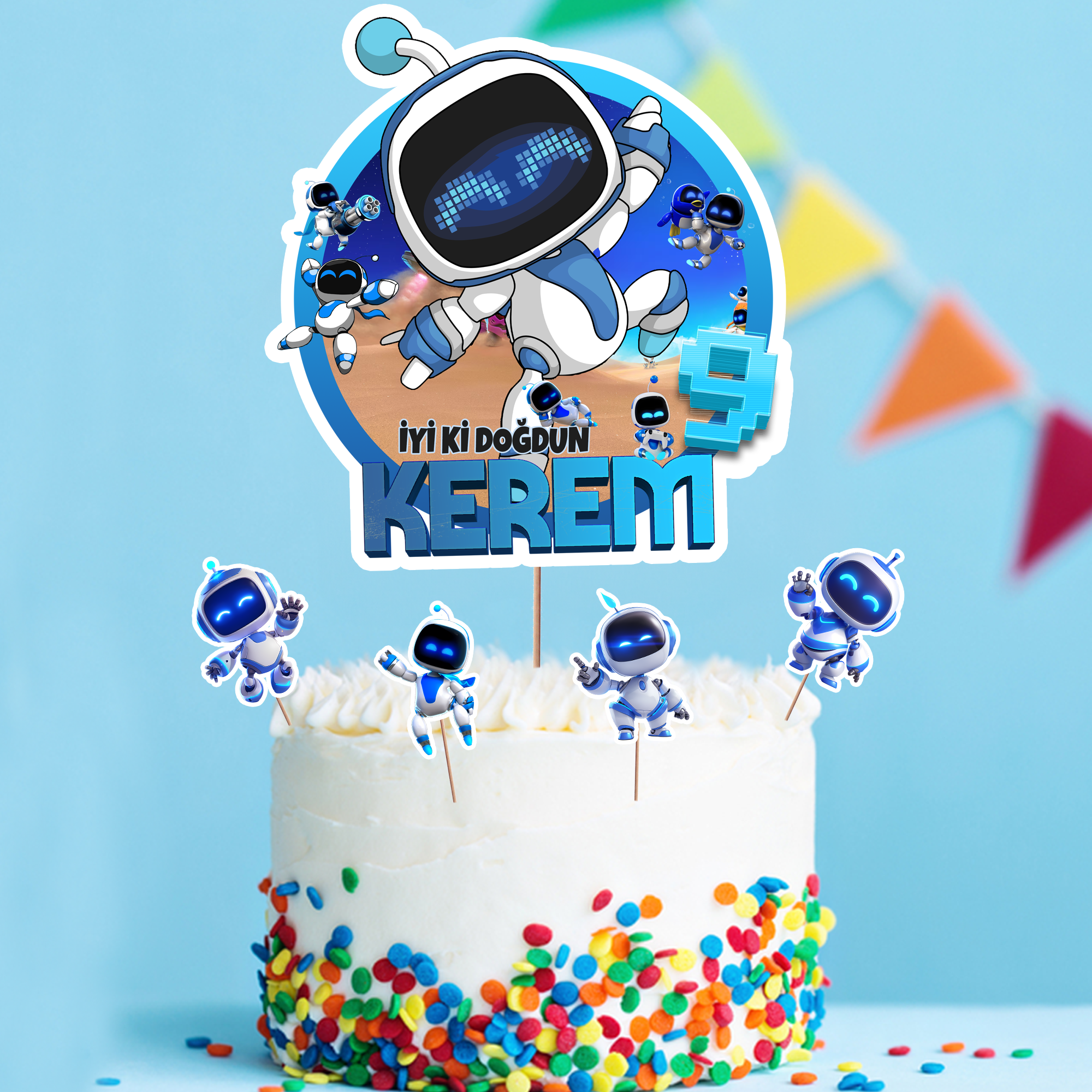Kişiye Özel Astrobot Temalı Pasta Süsü Seti