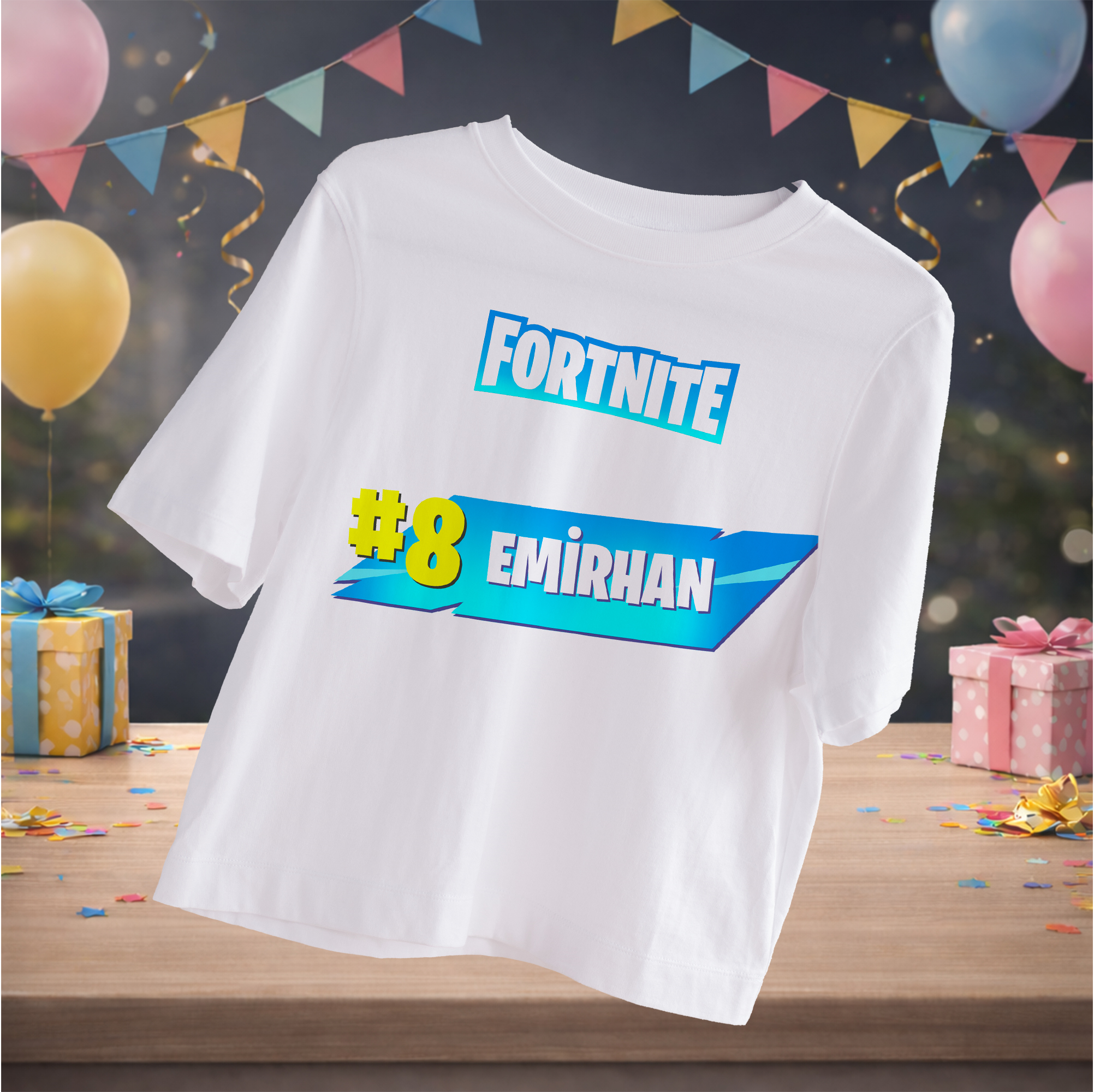 Fortnite Temalı Kişiye Özel T-Shirt Beyaz