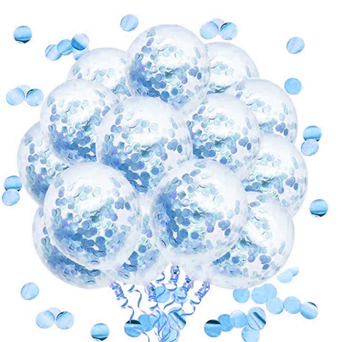 Açık Mavi Konfetili Şeffaf Balon Seti 