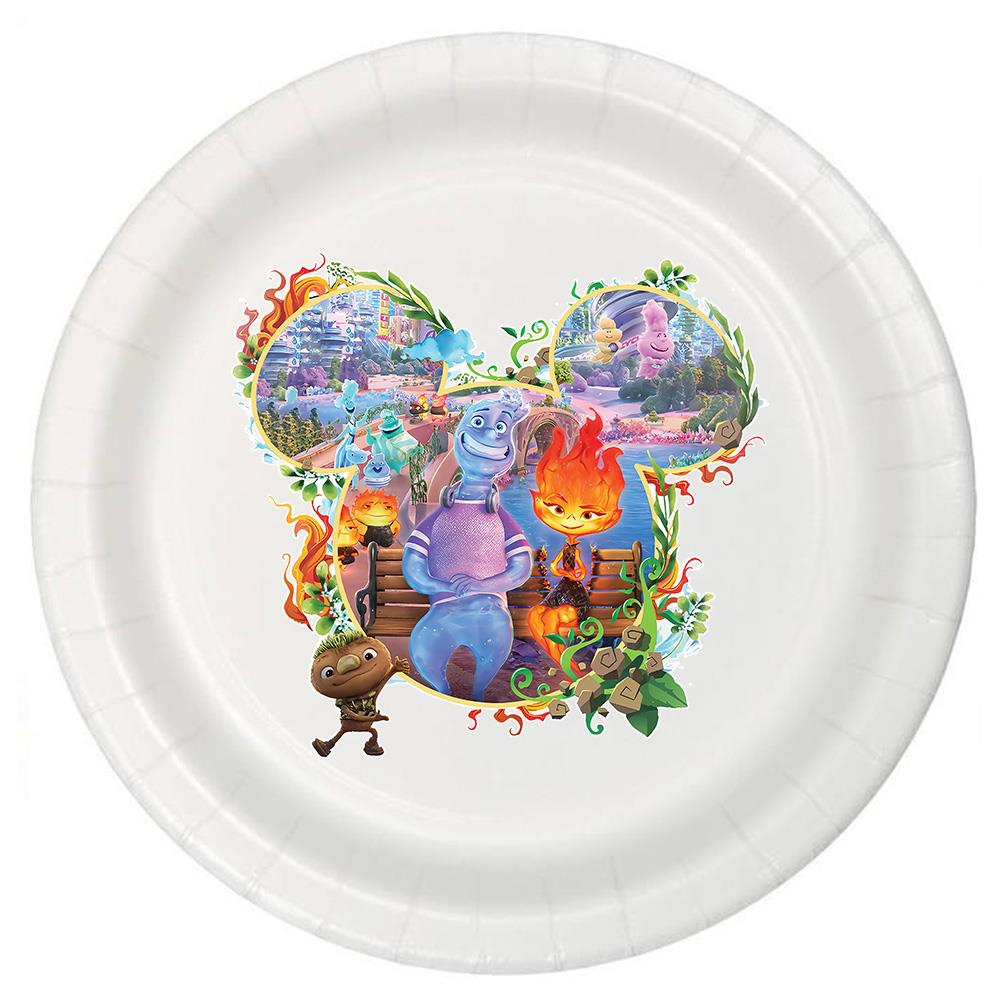 Ateş ve Su Temalı Beyaz Tabak 5 Adet