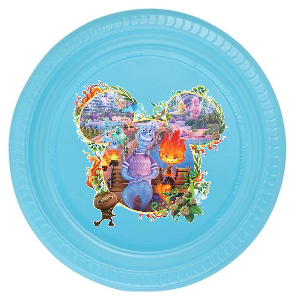 Ateş ve Su Temalı Mavi Tabak 5 Adet