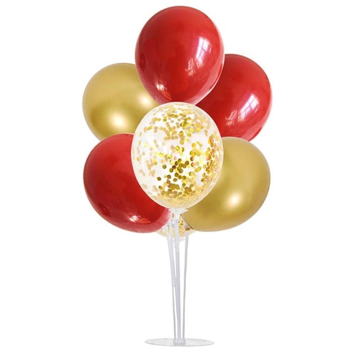 Ayaklı Balon Standı - Gold Konfetili Kırmızı Gold Balonlu