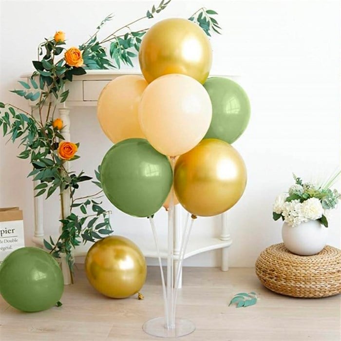 Ayaklı Balon Standı - Küf Yeşili Somon ve Gold Balonlu