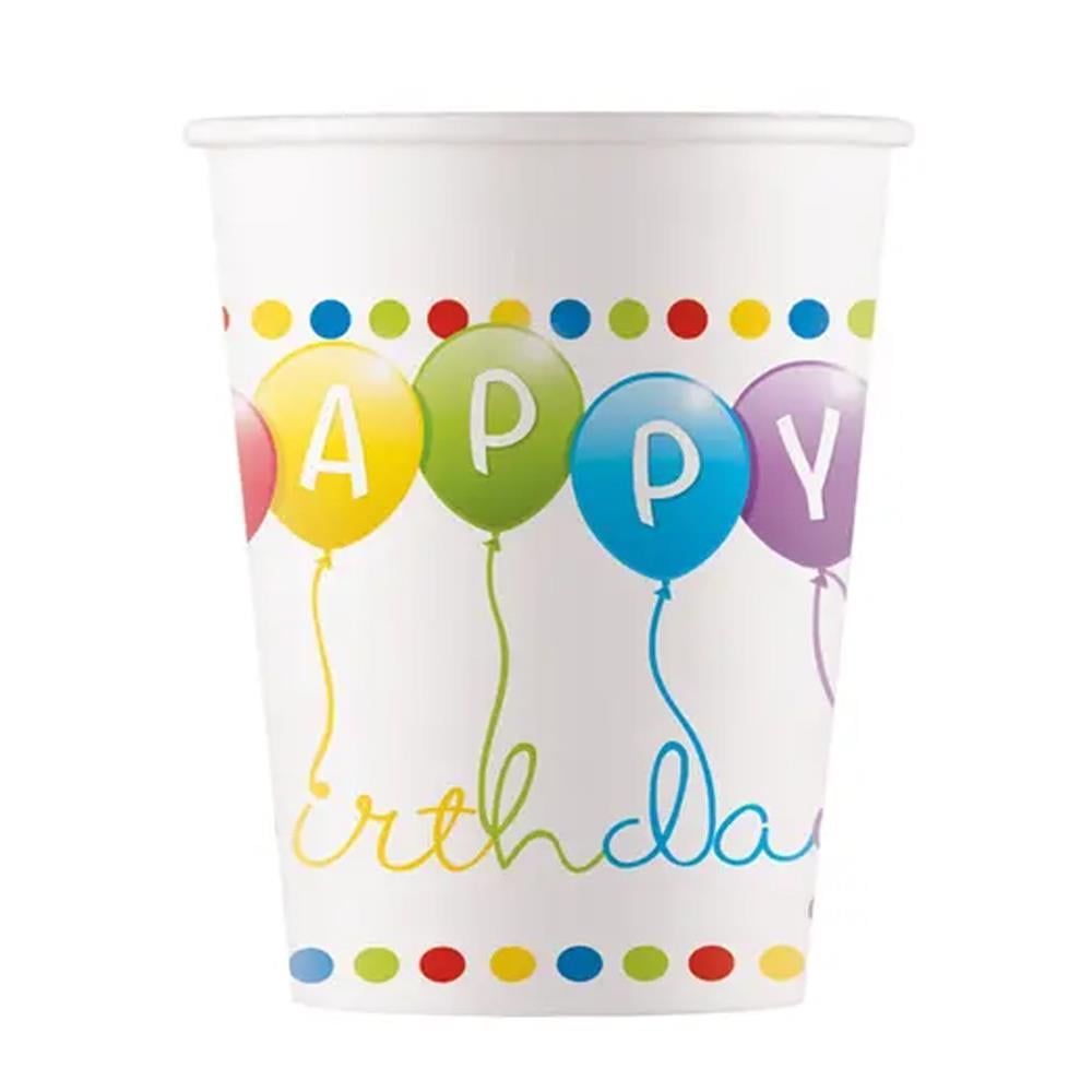 Balon Temalı Happy Birthday Bardak 8 Adet
