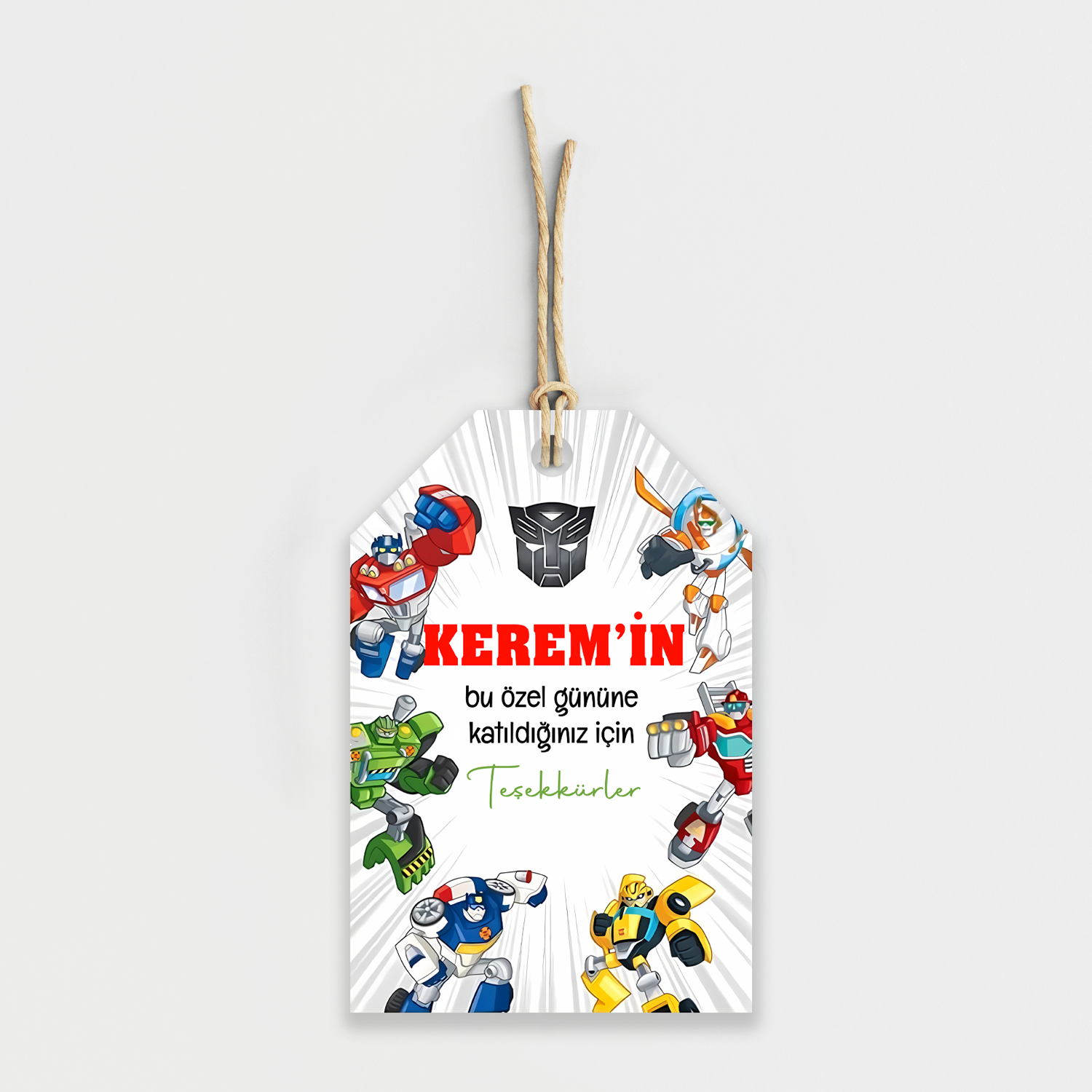 Transformers Temalı Kişiye Özel Teşekkür Kartı 8li