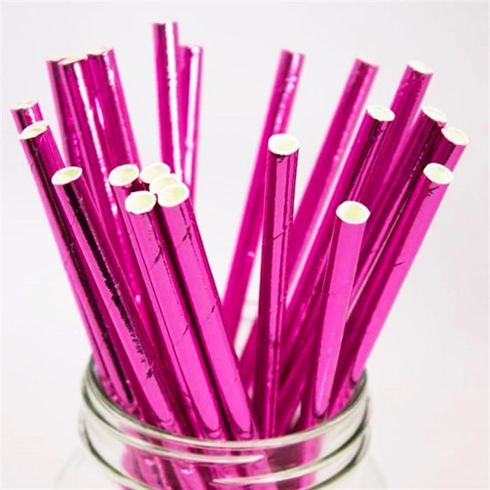 Fuşya Parlak Kağıt Pipet - 25 Adet