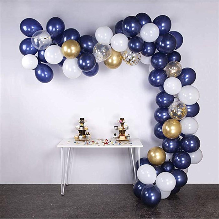 Gece Mavisi Beyaz Gold Konfetili Balon Zincir Seti 