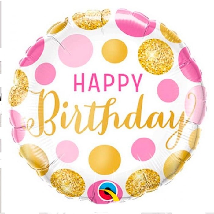 Gold Pembe Puanlı Happy Birthday Folyo Balon