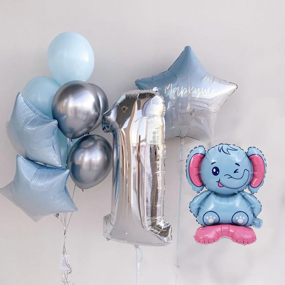 Gümüş 1 Yaş Sevimli Fil Temalı Balon Seti