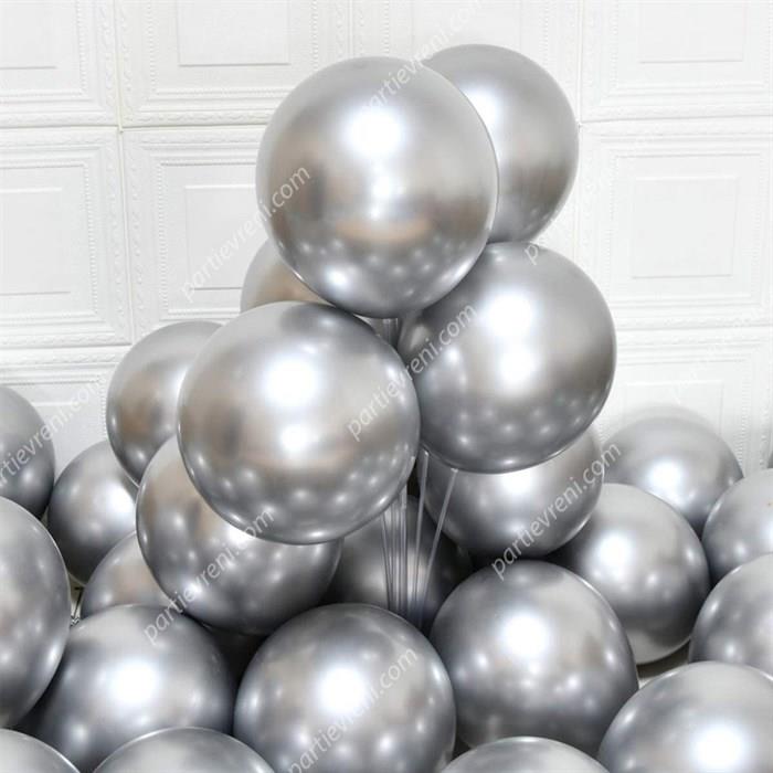 Gümüş Krom Kaplı Metalik Balon - 50 Adet
