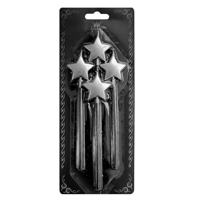 Gümüş Yıldız Mum 15 cm 4 Adet 