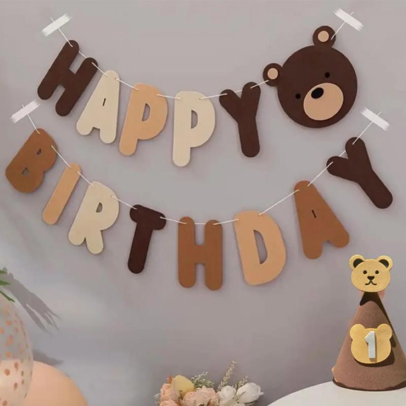 Happy Birthday Ayıcıklı Retro Renk Eva Banner