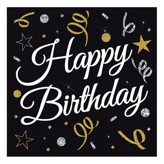 Happy Birthday Temalı Siyah Peçete 16 Adet