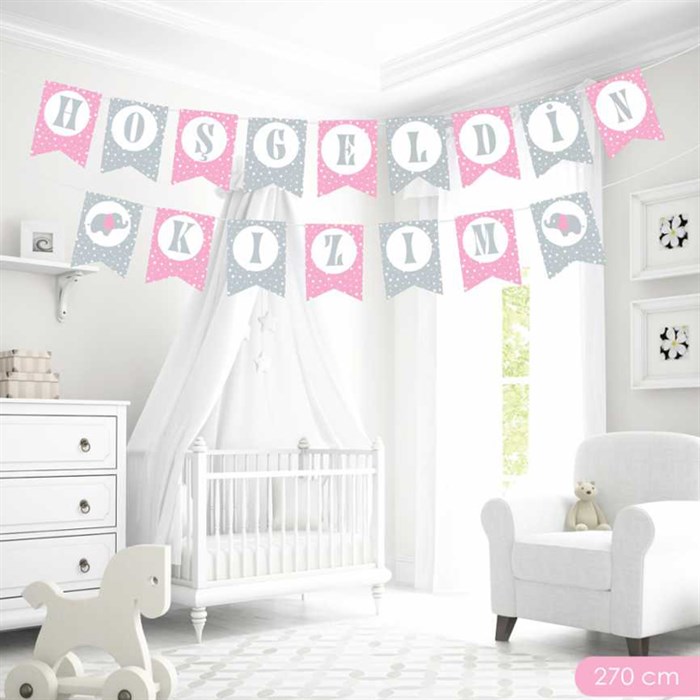 Hoşgeldin Kızım Banner Afiş - Pembe - 270 cm 