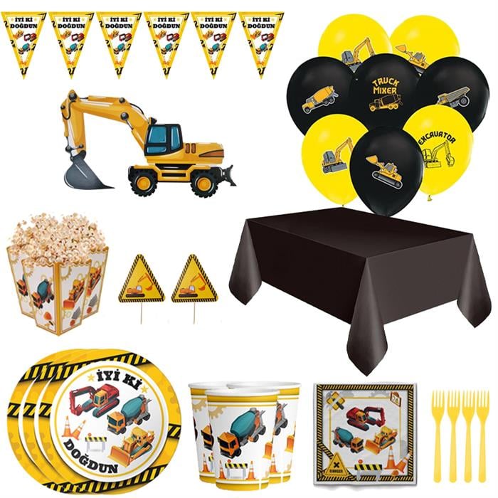 İnşaat Temalı Lüks Doğum Günü Parti Seti 24 Kişilik