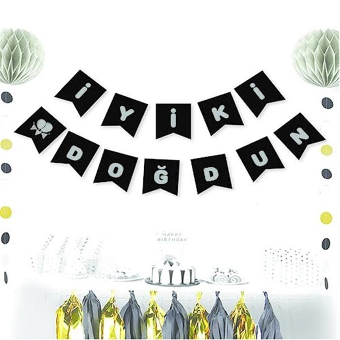 İyi ki Doğdun Siyah Gümüş Bayrak Afiş - 200 cm