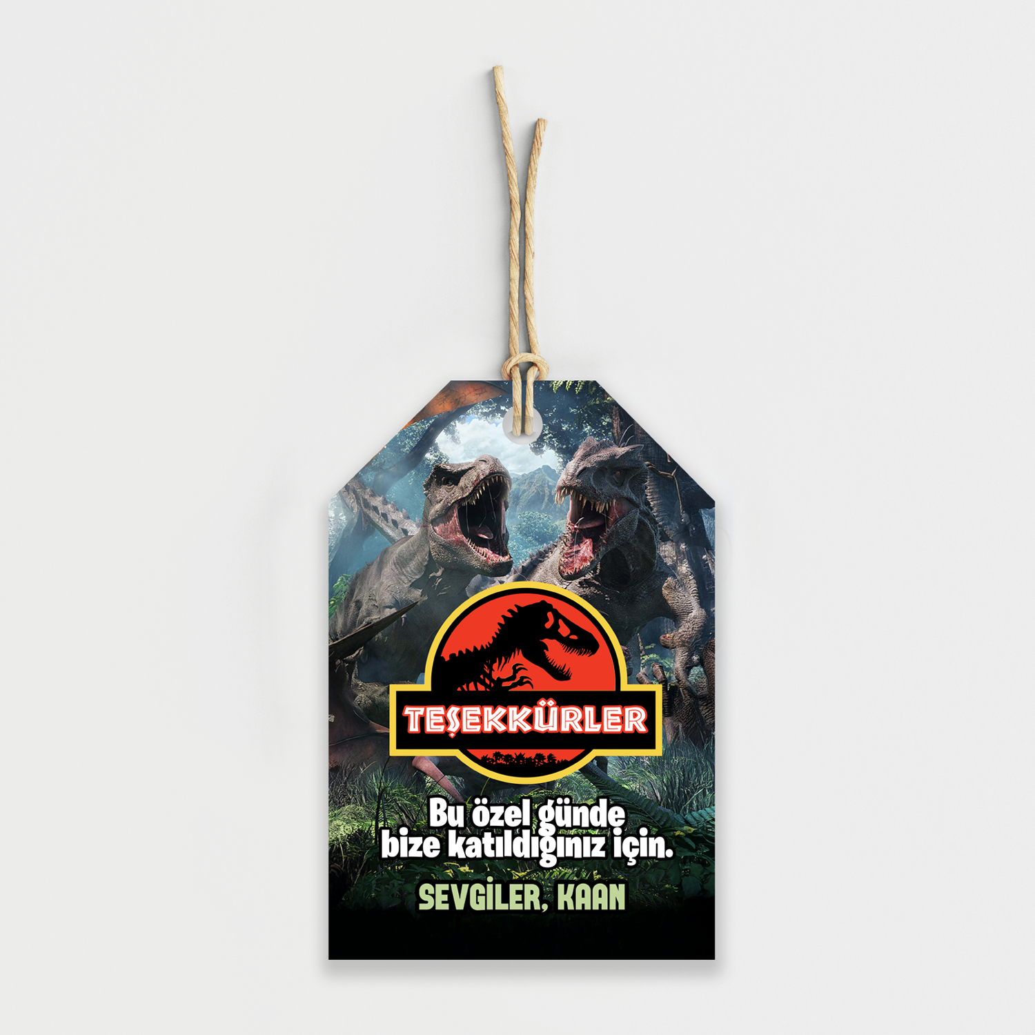 Jurassic Temalı Kişiye Özel Teşekkür Kartı 8'li