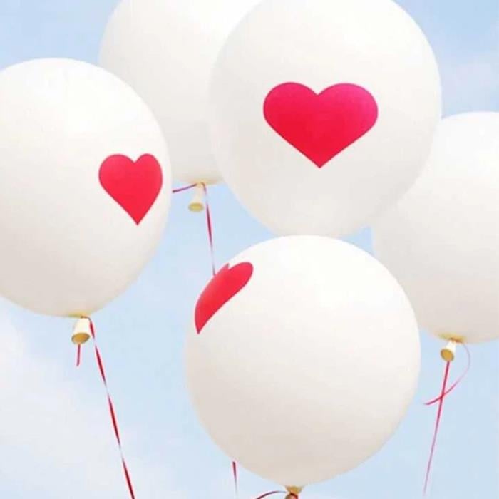 Kırmızı Kalpli Beyaz Lateks Balon 5'li