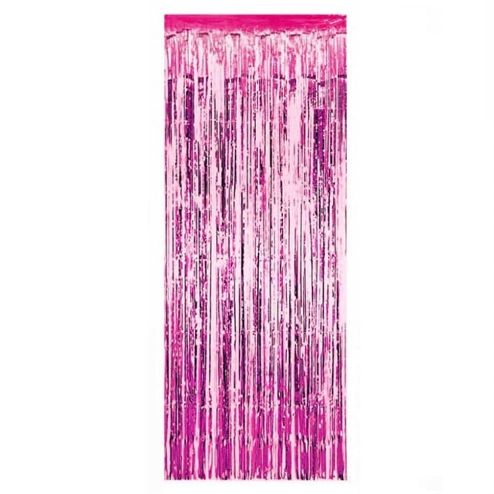 Metalize Pembe Işıltılı Püsküllü Arka Fon Perdesi 100x200 cm